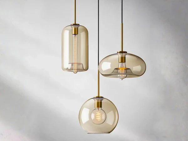 Suspension Verre Ambré Douille E27 | Halo Chaleureux Nordique