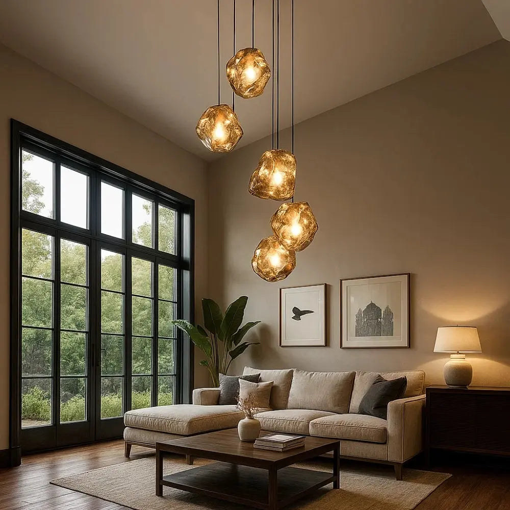 Suspension Globes Verre et Fer Multi-têtes LED | Orbélia