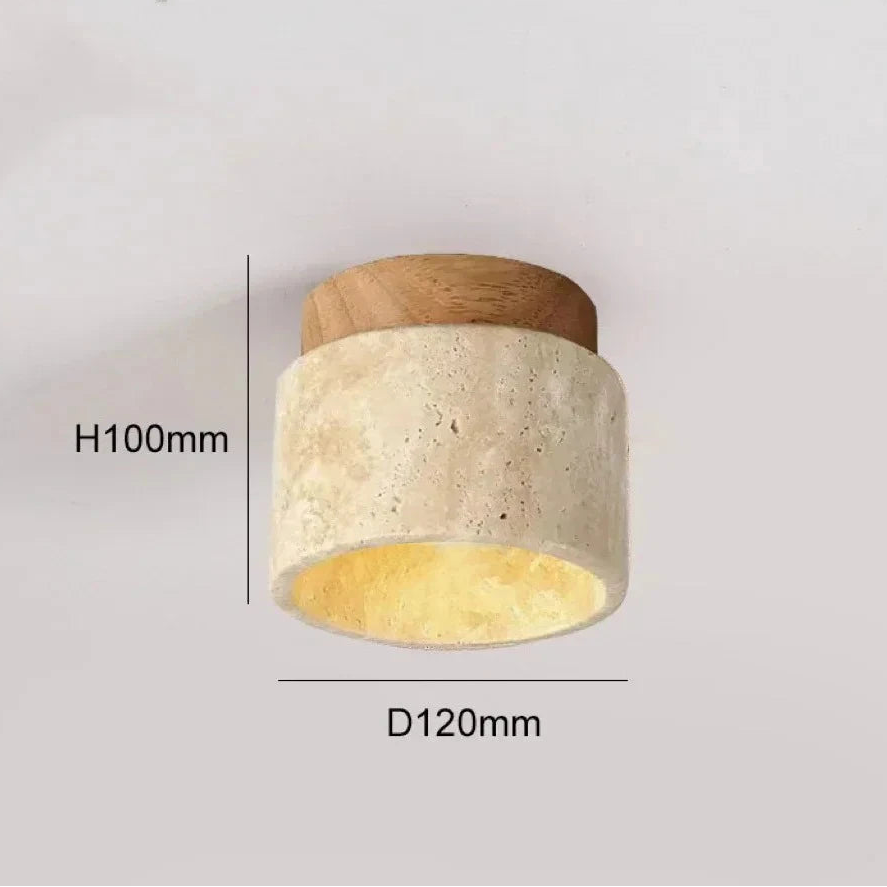 Plafonnier Cylindre Travertin et Bois Halo Doux | Minéra