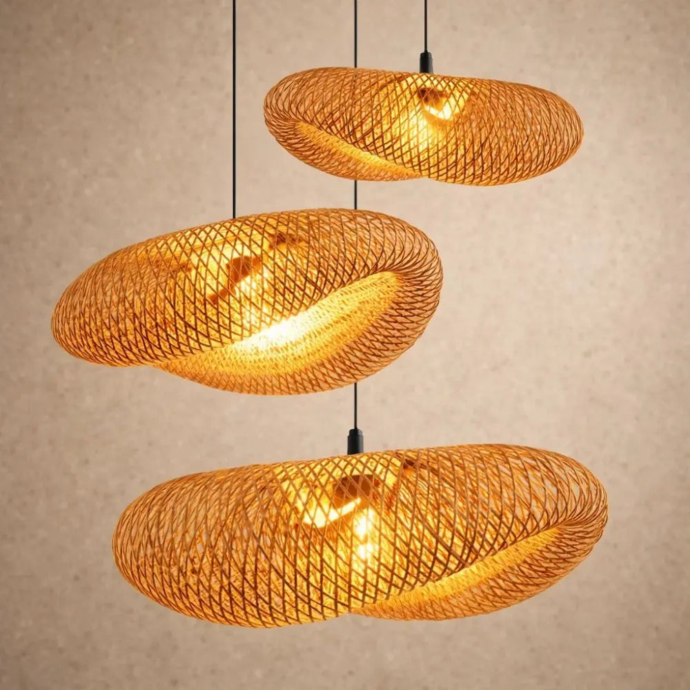 Suspension Bambou Tressé Naturel | Lueur Bohème Artisanale
