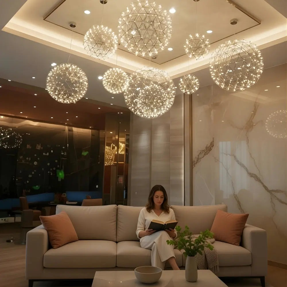 Suspension Étoile Sphère Acier LED Dimmable | Éclat Étincelant