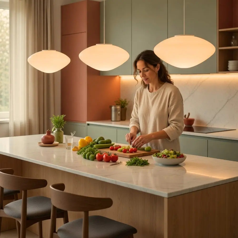 Suspension Verre Opalin Forme Galet LED | Galet Lumineux